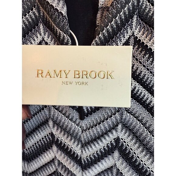 NWT Ramy Brook Peggy Mock Neck Sleeveless Tube Dress‎ Black Chevron Knit Midi, S - Picture 6 of 11